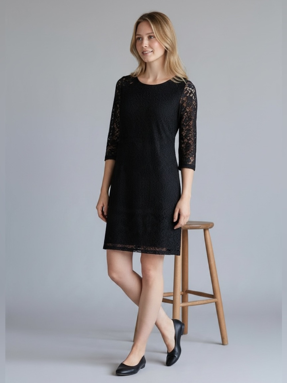 LAUNDRY By Shelli Segal Black Lace Sleeve Midi Sheath Dress